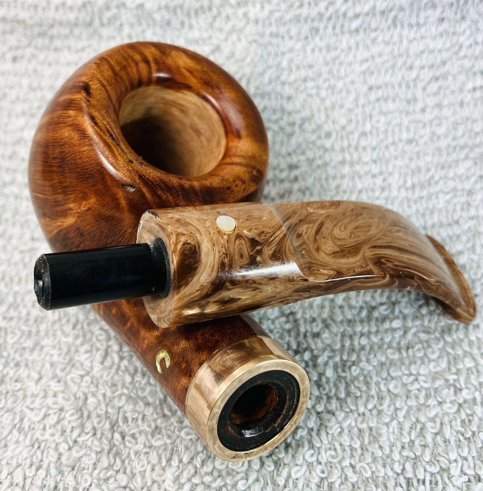 Carl Harris Gold Signature Bent Ball Round Saddle Acrylic Coffee & Cream Stem