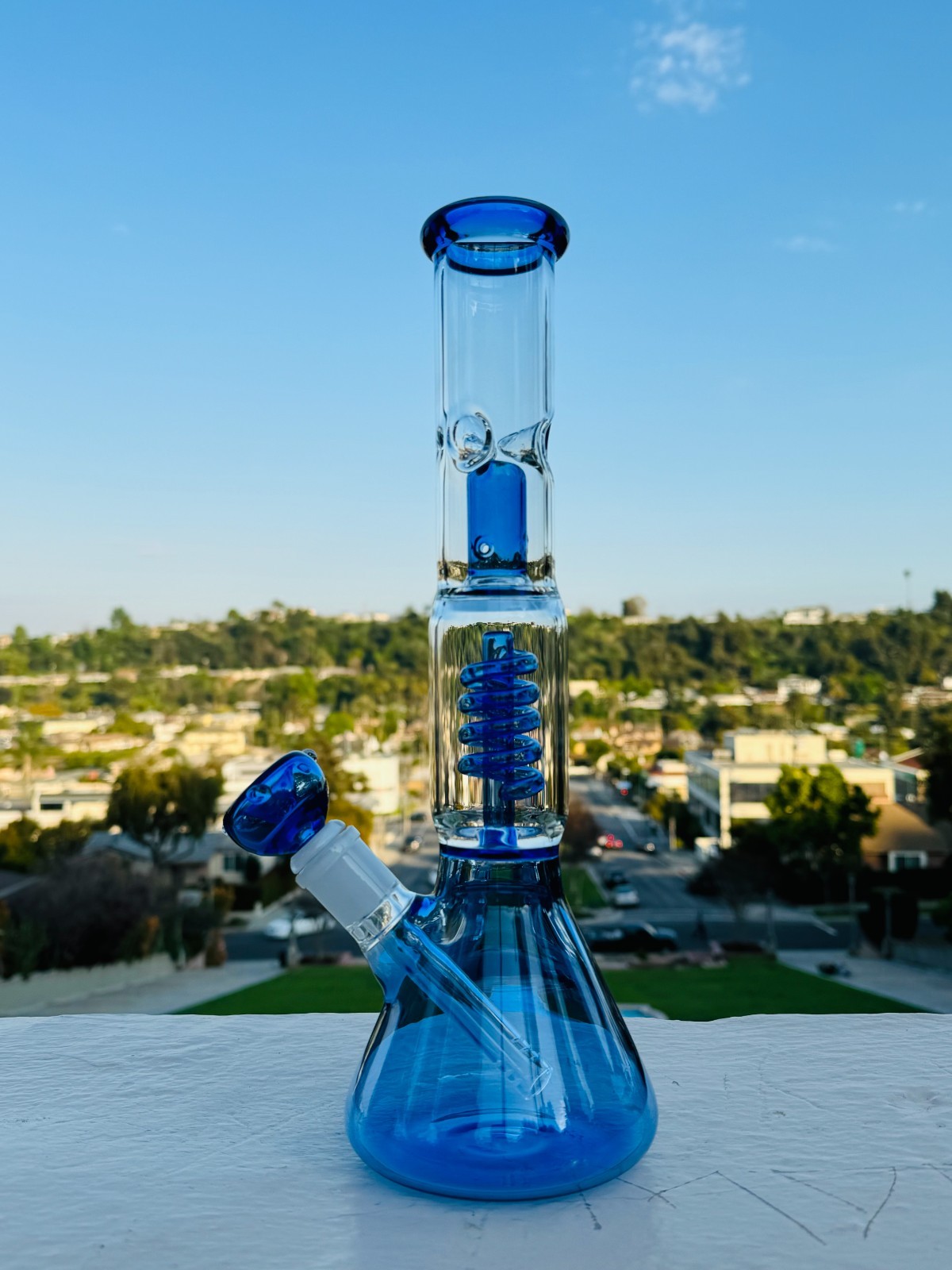 13inch Glass Heavy Bong Hookah Water Pipe Heavy Beaker 14mm Bowl in Blue