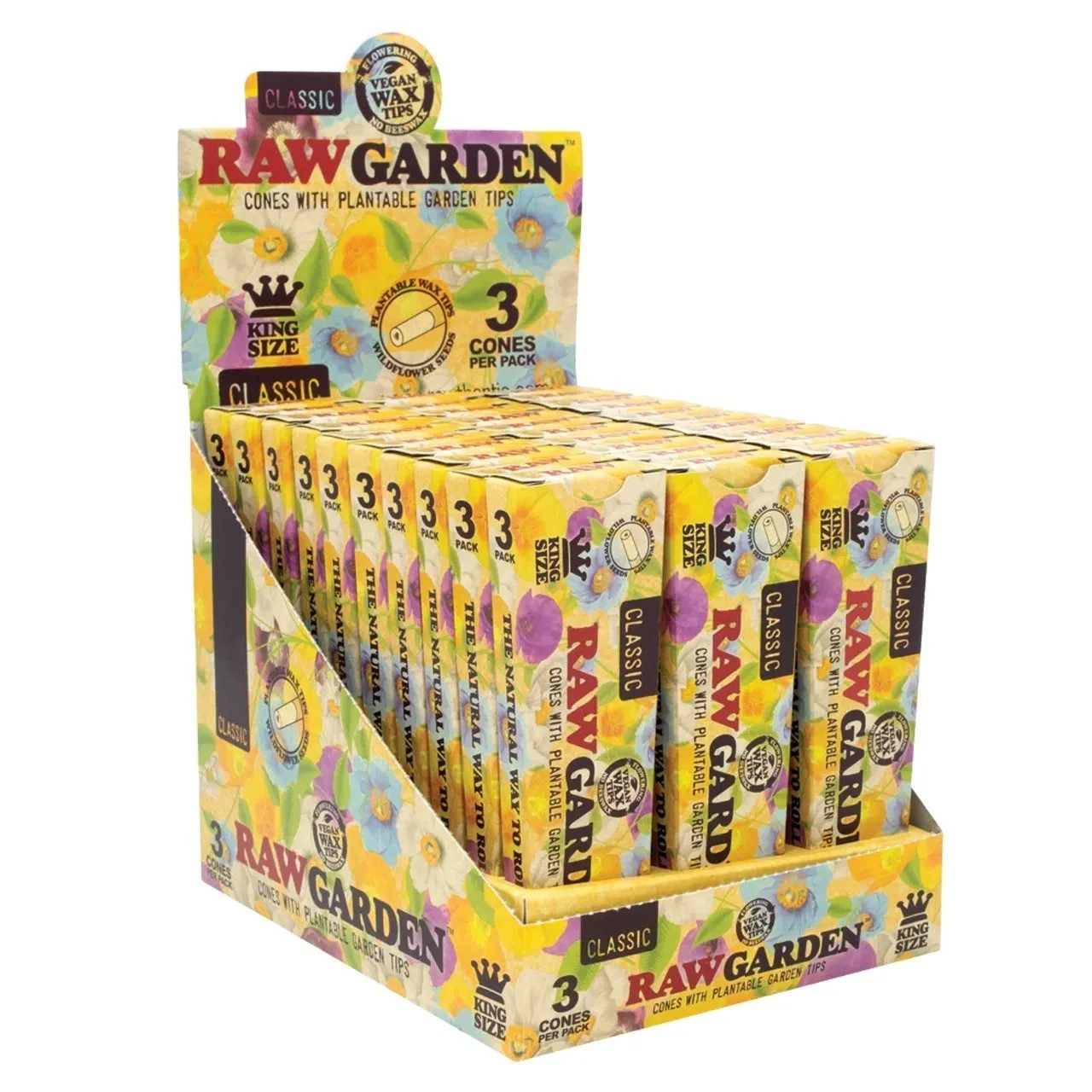 RAW Garden Cones with Wax tip King Size – 5 Packs 15 Cones total