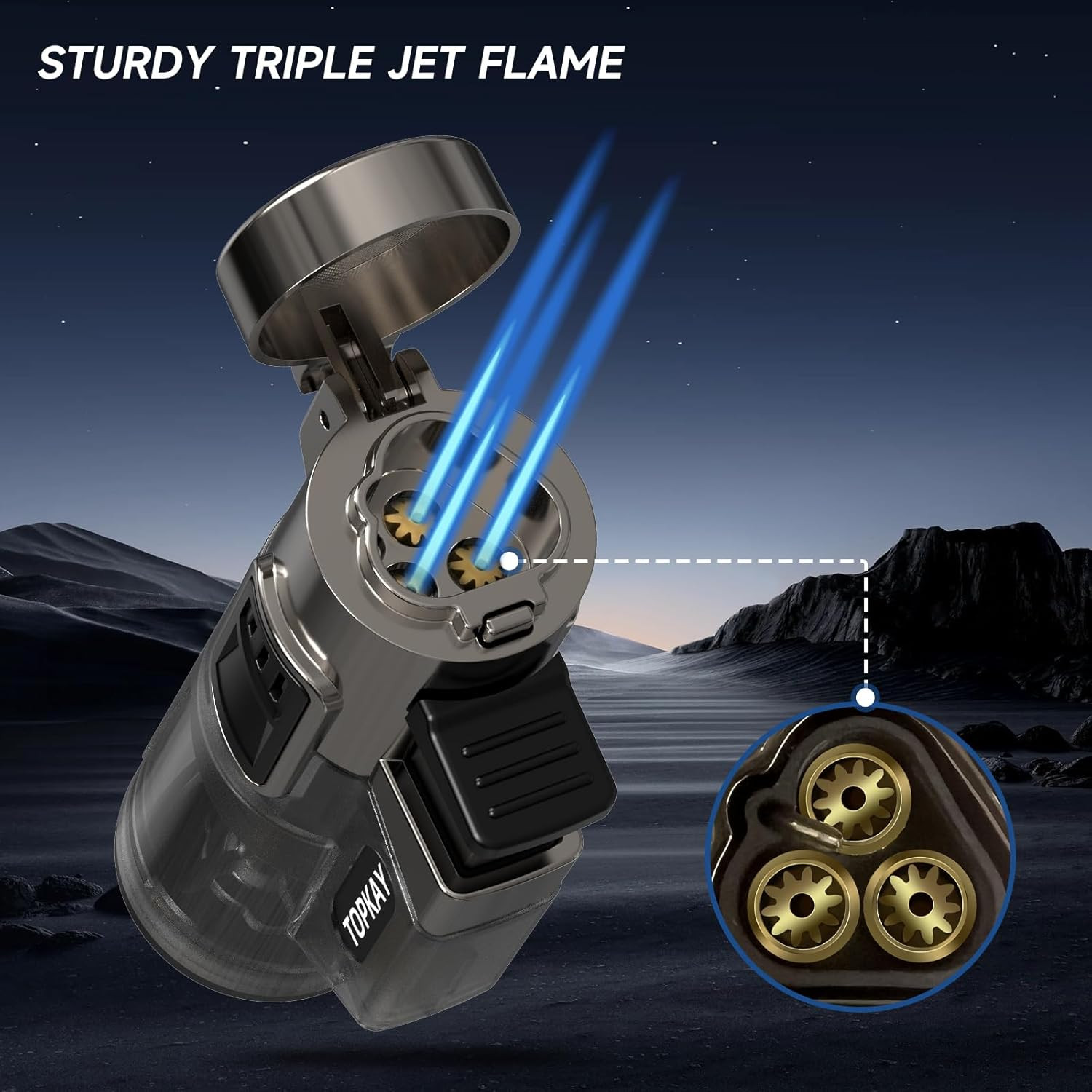 TOPKAY Cigar Lighters Triple Jet Flame Torch Lighters, Windproof Butane Refillab