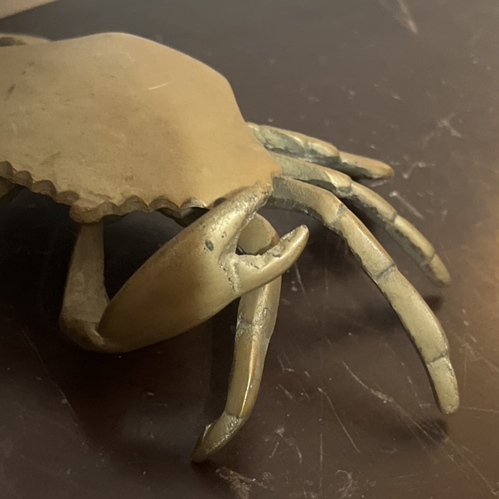 Vintage Hinged Brass Crab Lift Top Trinket Dish Cigarette Ashtray 7 “