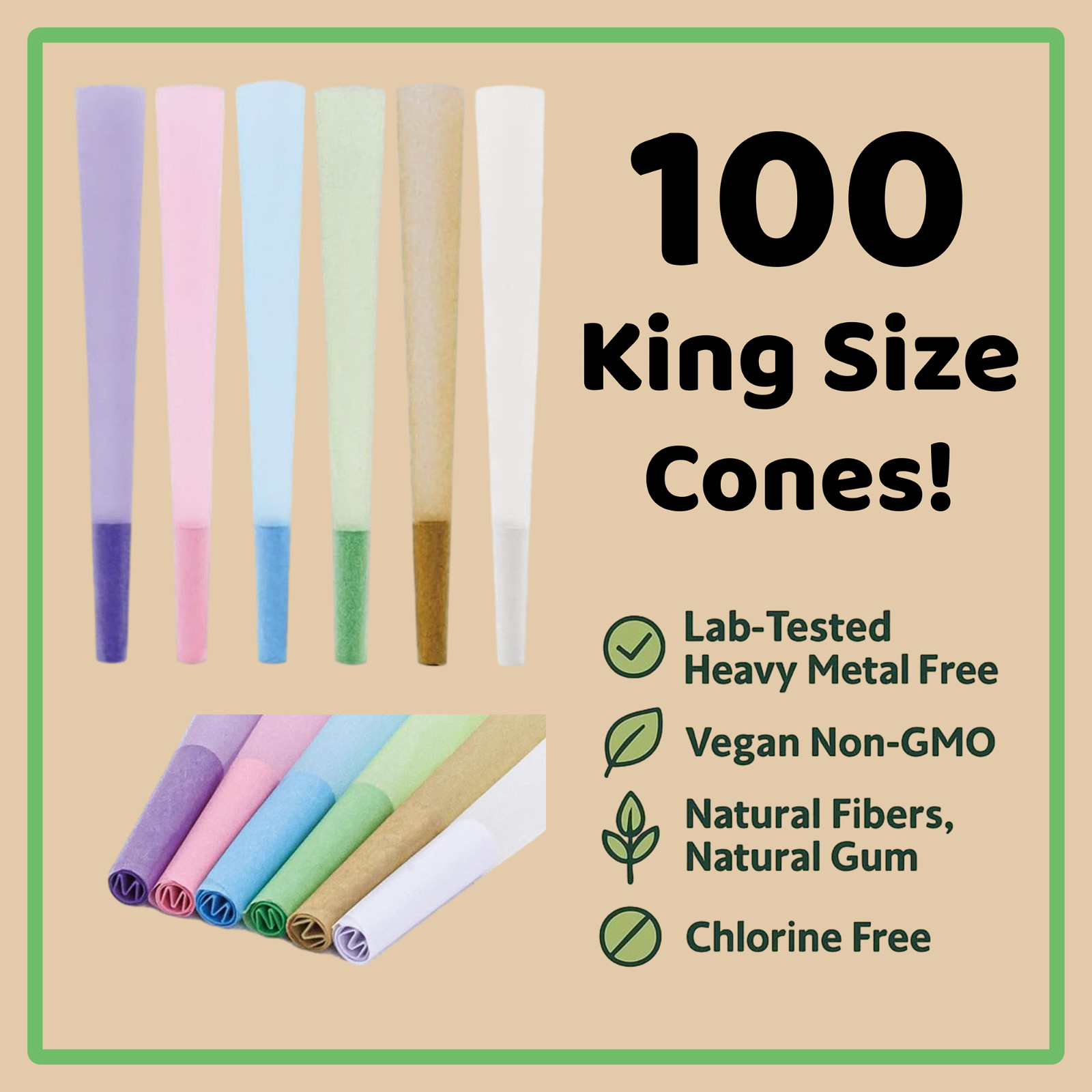 100 Pack Rainbow KING SIZE Pre-Rolled Cones W/ Packers | Low Ash | Slow Burning