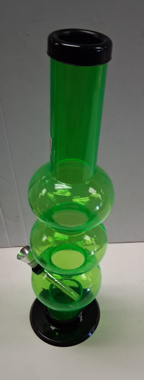 12″ ACRYLIC PLASTIC TRIPLE BUBBLE BONG WATER PIPE HOOKAH THUMB CARB LIGHT GREEN