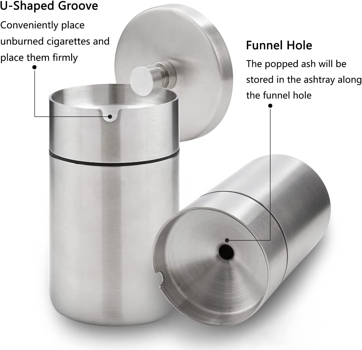 Stainless Steel Auto Ashtrays with Lid Car Ashtray Portable Smokeless Ash Tray