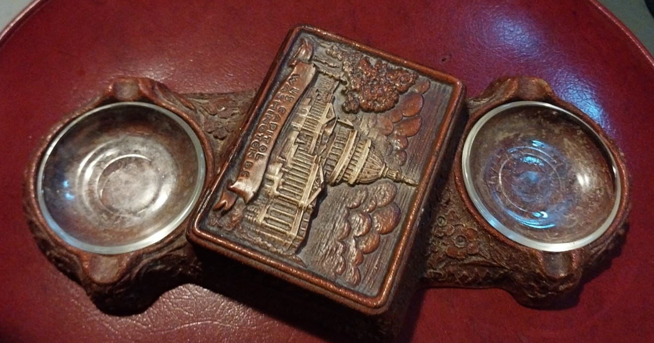MCM Syroco U.S. Capitol Double Ashtray Cigarette Box w/ Lid – 10.5″ Excellent!!
