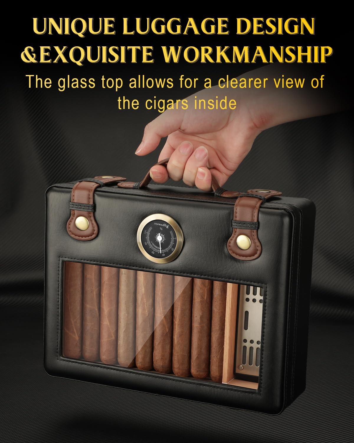 Cigar Humidor, Cigar Box with Hygrometer Humidifier and Divider, Glass Top Ce…