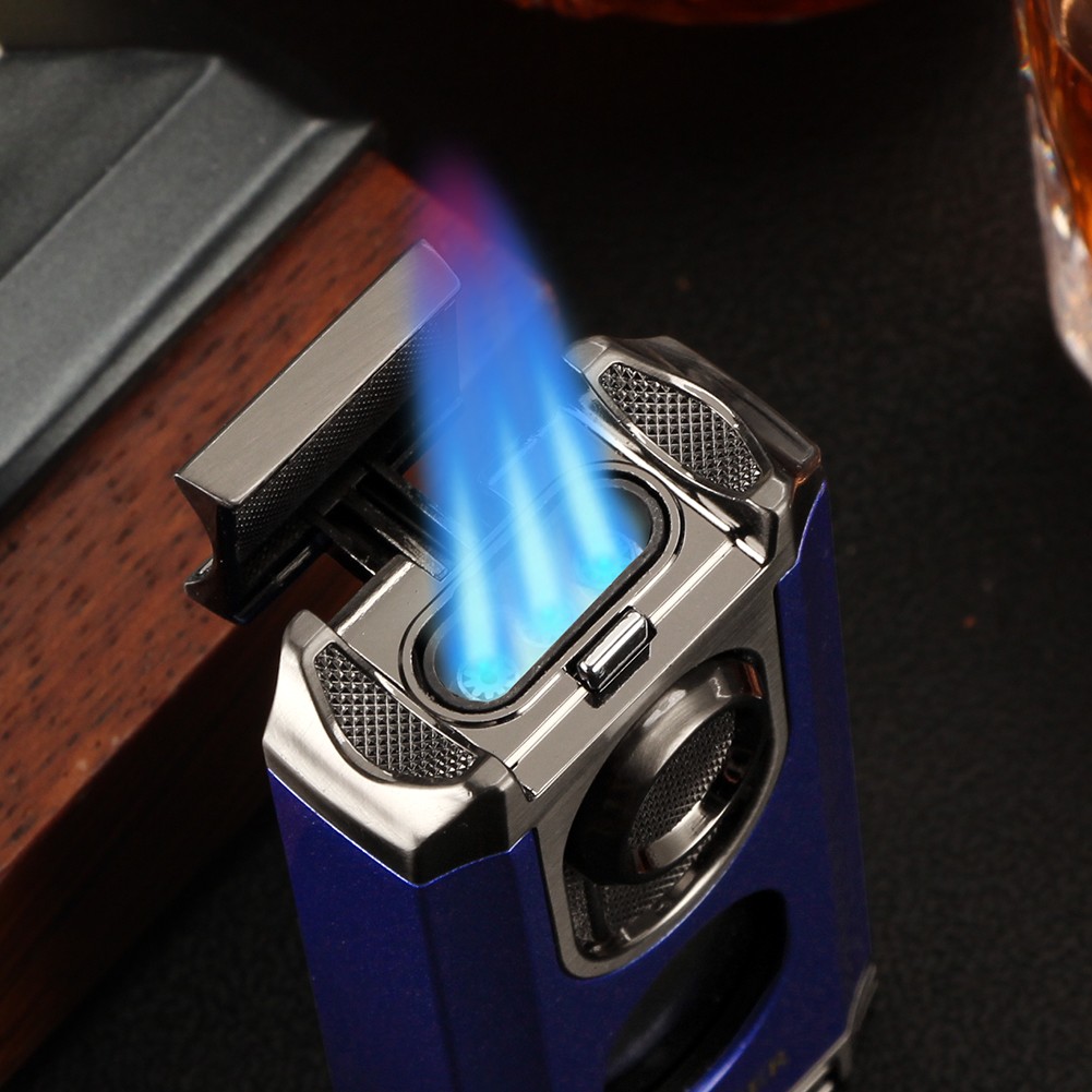 Galiner Travel Cigar 3 Jet Flame Torch Lighter Green Guillotine Cutter Punch