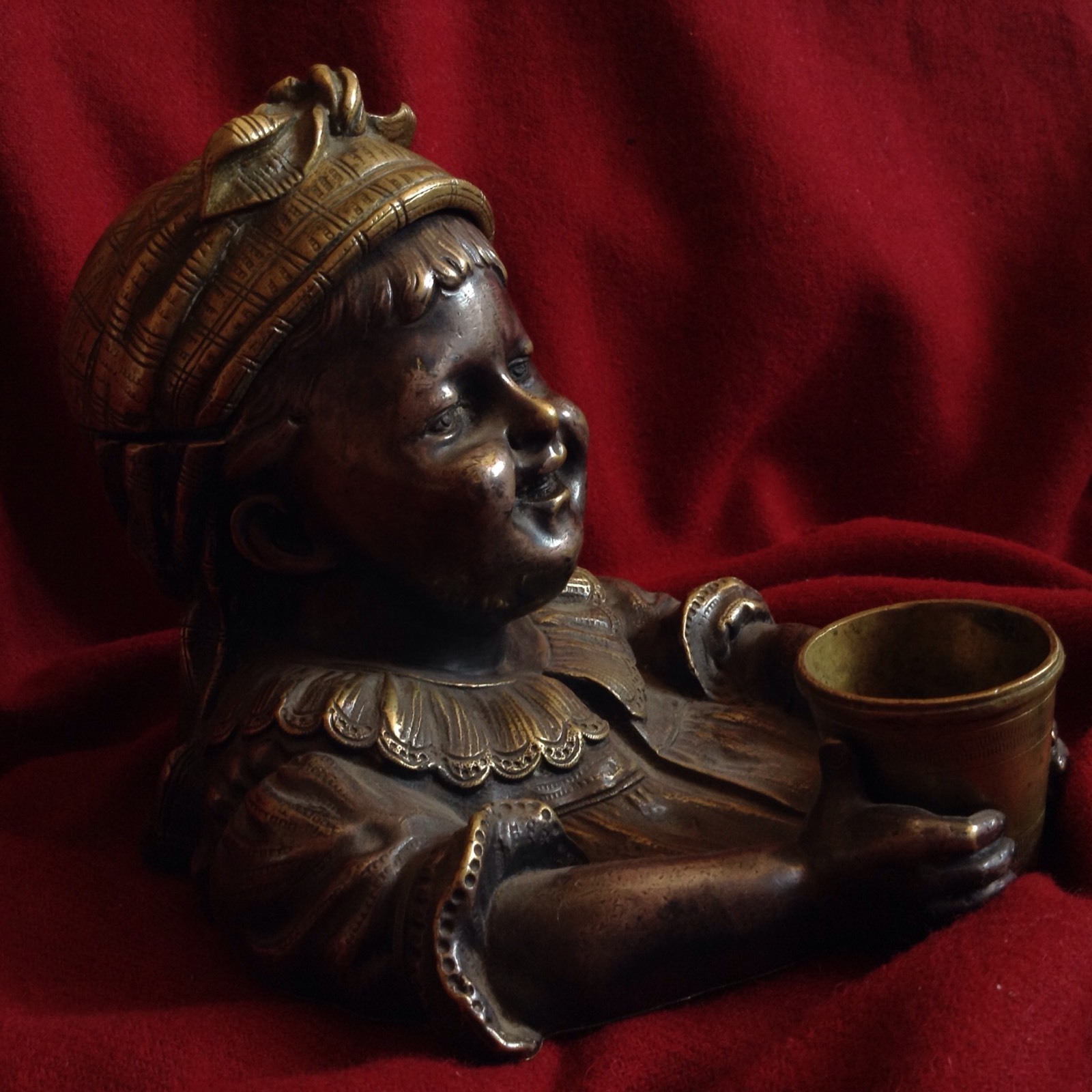 Antique Silver Bronze Pipe Tobacco Box Humidor Beggar Child Lid Top Secret Hide
