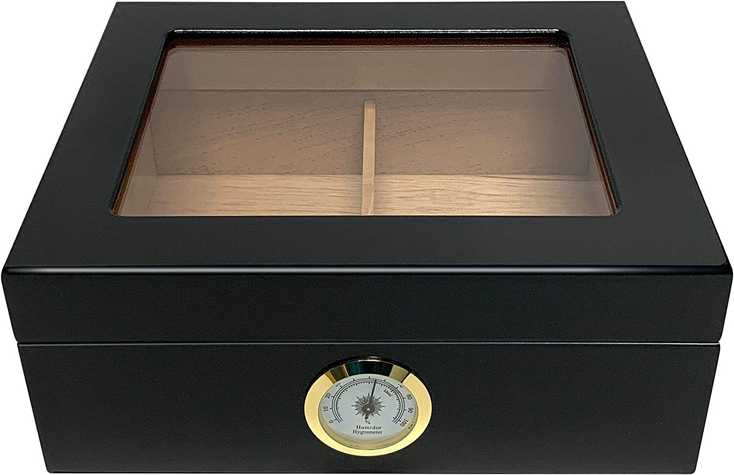 Desktop Humidor, Capri, Tempered Glasstop, Spanish Cedar, 25 to 50 Cigars Black