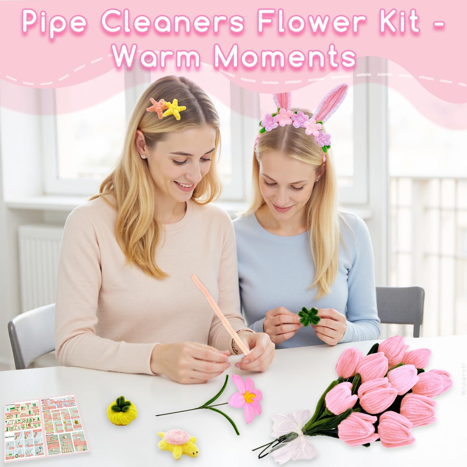 601PCS Complete Pink Pipe Cleaners Flower Kit–Pastel Pipe Cleaners for Flower…
