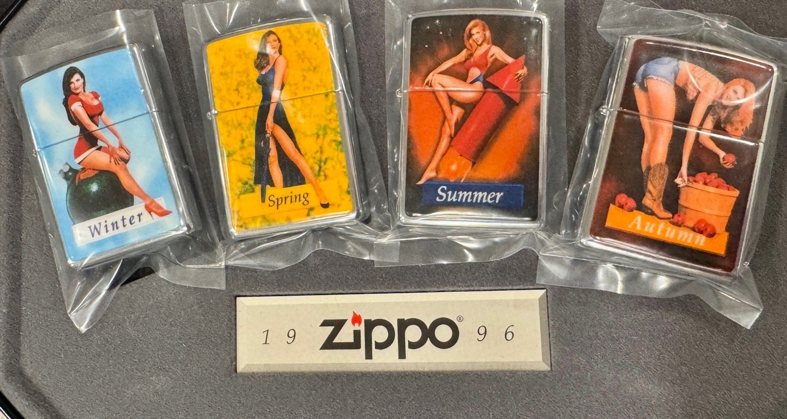 Zippo Playboy Pinup Girls The Four Seasons Collectible Lighter Set 1996 Rare