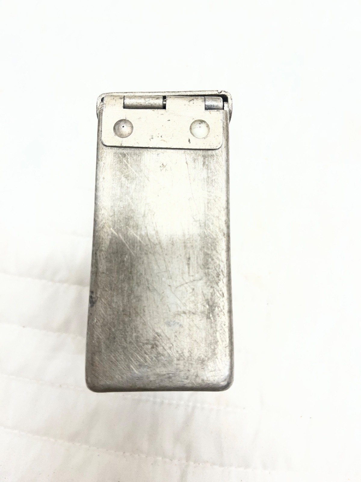 Antique aluminum hinged box – Vintage Cigarette case Match Safe? Military?