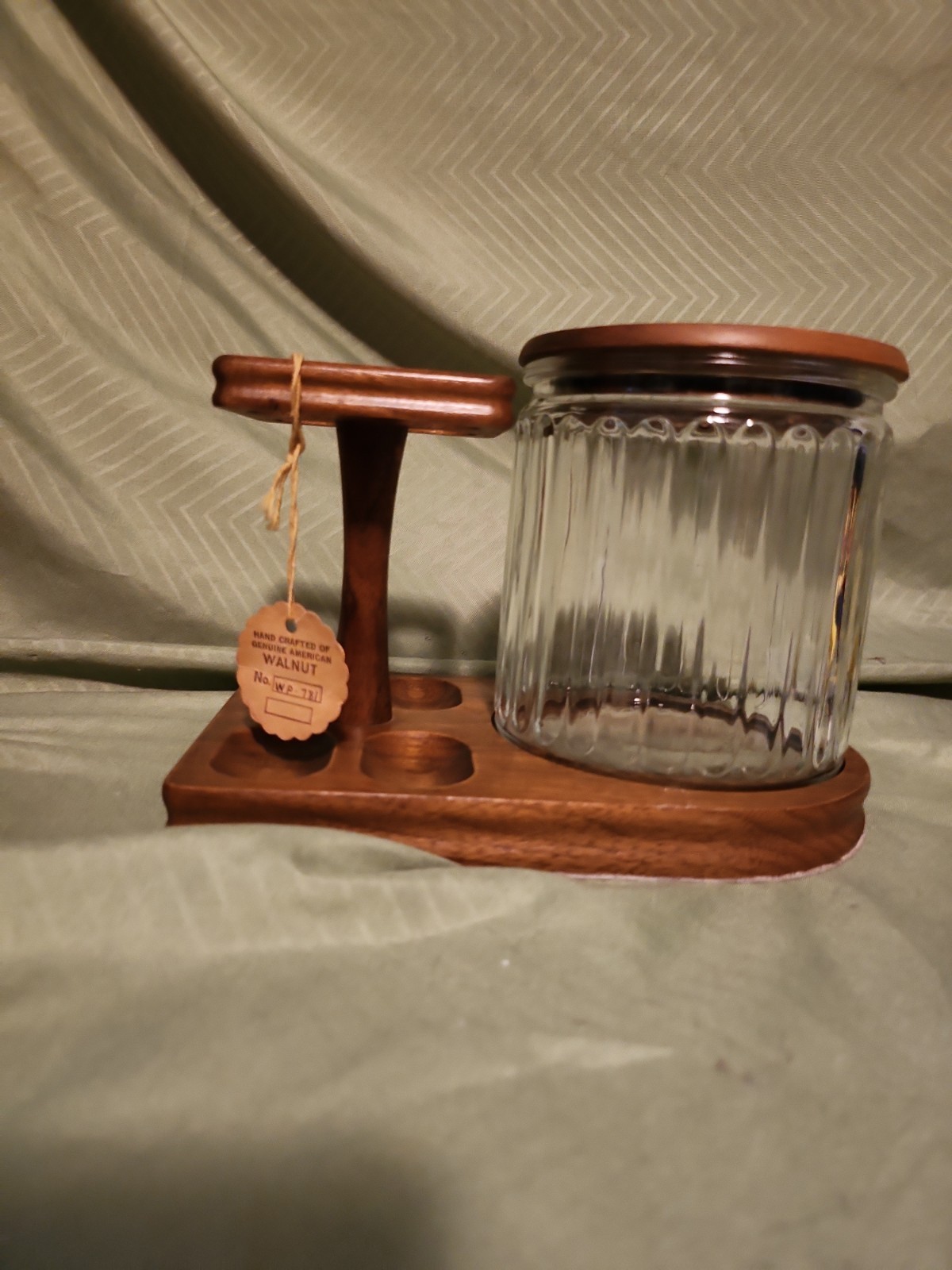 Vintage Decatur Industries Deco 4 Pipe Smoking Pipe Stand Caddy Walnut Glass Jar