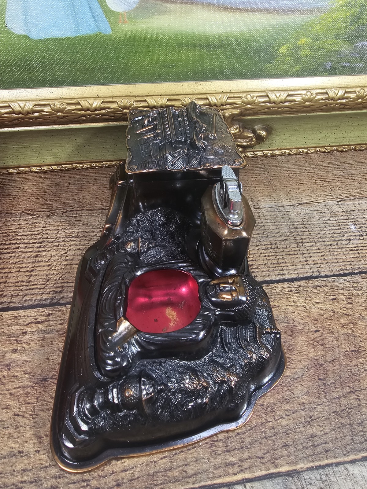 VTG Japanese Metal Tabletop Smoking Set Music Box(works) Lighter Ashtray…