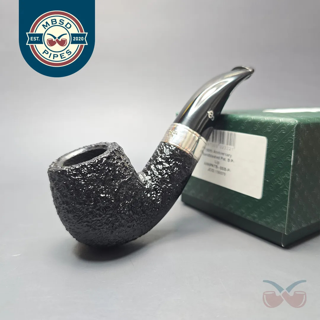 Peterson 160th Anniversary Pat. B Dark Sandblasted Bent Billiard Briar Pipe, New