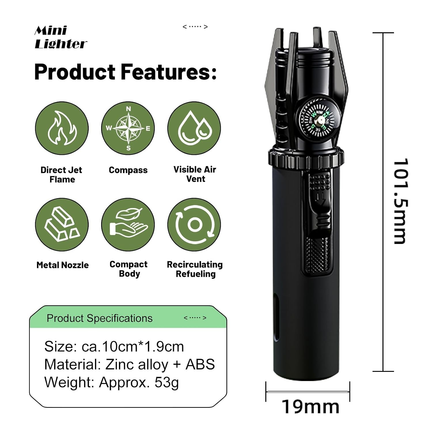 Windproof Portable Mini Torch Lighter Compact EDC Camping Waterproof Pocket