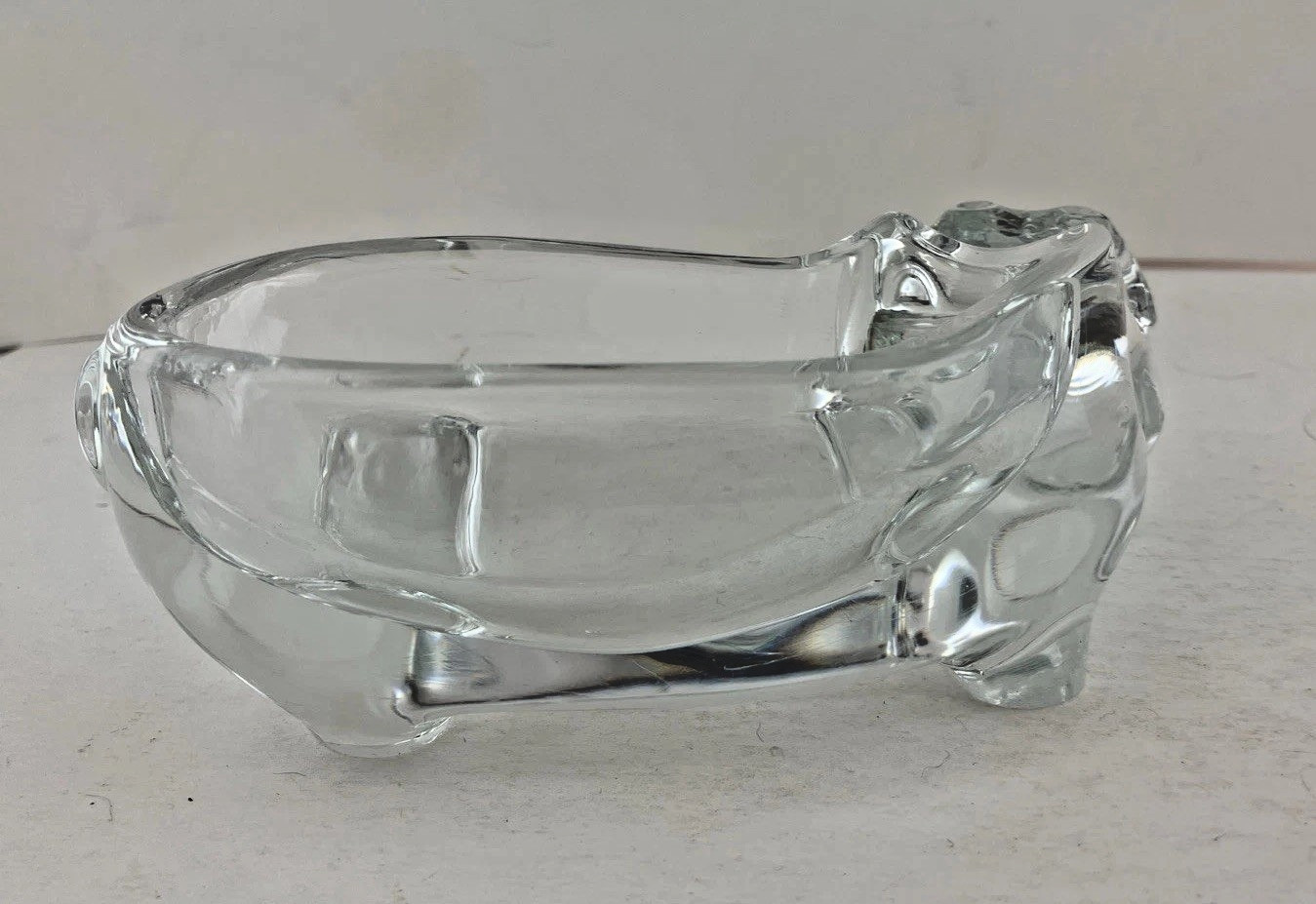 2 Avail MCM Vtg 1980s SASAKI Leaded Crystal Hippo Figurine Cigar Ashtray Dish