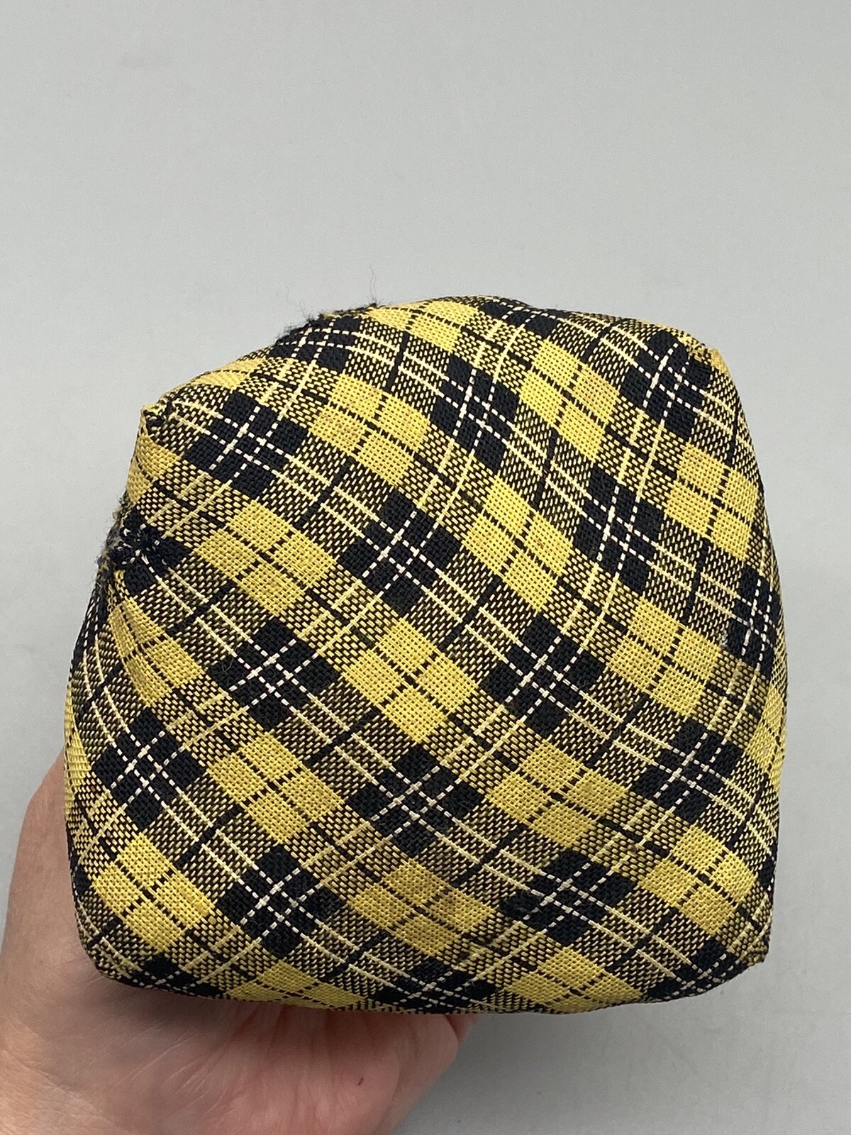 Vintage 1960’s Bean Bag Ashtray Yellow Black Plaid W/ FLAME TOPPER 🔥 RARE! MCM