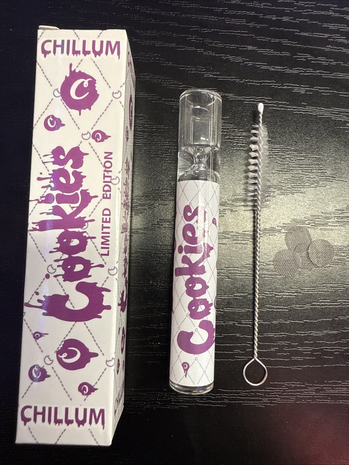 COOKIES LIMITED EDITION 4″ GLASS CHILLUM W/ BRUSH, SCREENS CLEANER