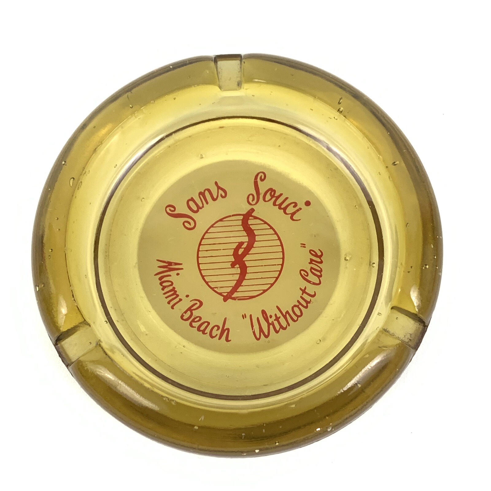 Vintage Sans Souci Hotel Miami Beach Florida Without Care Souvenir Ashtray #8361