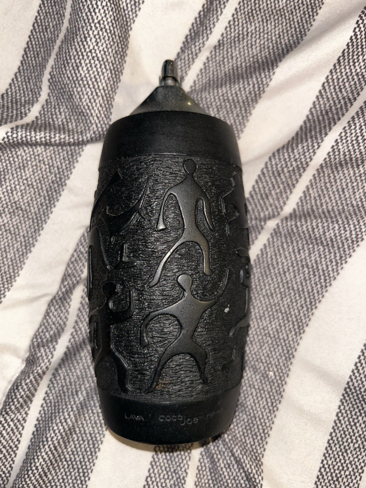 Coco Joe Carved Tribal black Lava Table Lighter Hawaii 2 1/4″ x 5 1/2″ Japan