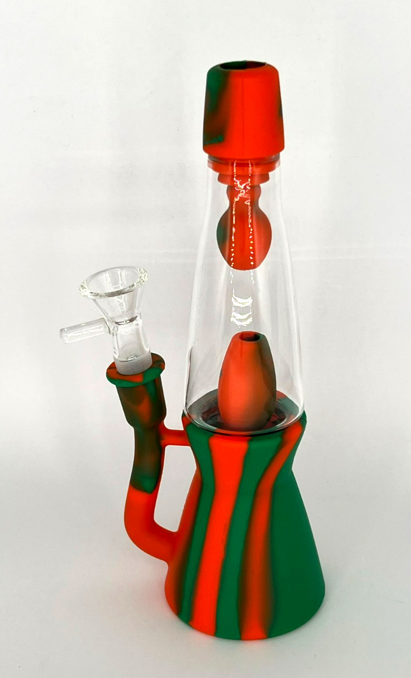8″ LAVA LAMP SILICONE & GLASS BONG RIG W/ INLINE PERC 14MM BOWL * 2 FREE GIFTS