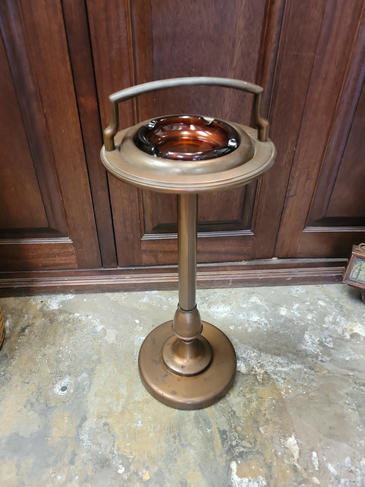 Vintage Brass Smoking/Cigar Free Standing w/Amber Glass Ashtray *Free Shipping