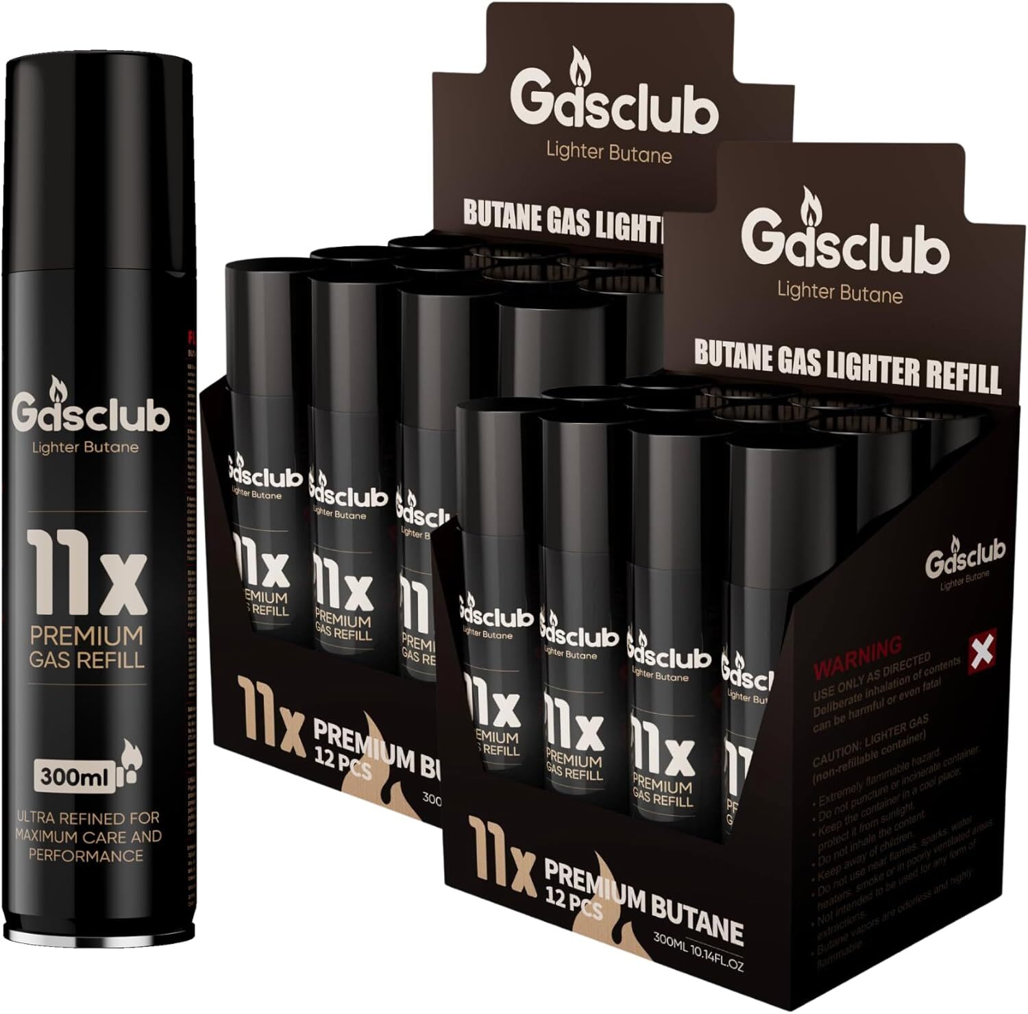 11X High-Purity Butane Gas Refill 300ml for Torch & Lighters (24 Cans)