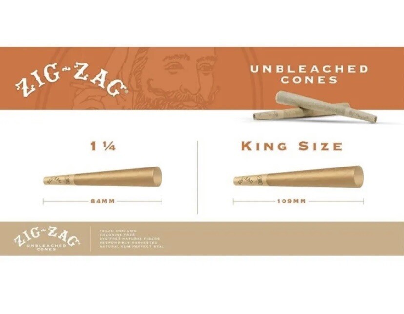 Zig Zag unbleached KING SIZE size pre rolled cone + philadelphia tube