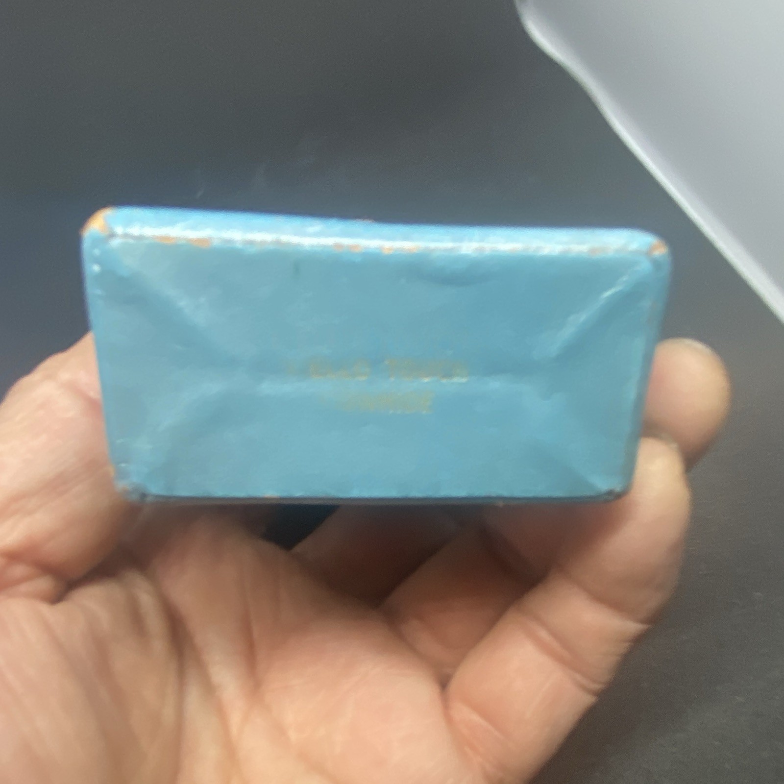 1940’s Blue Rectangular Cigarette Case with Gold-Tone Hinged Flip-Top Lid. Soft