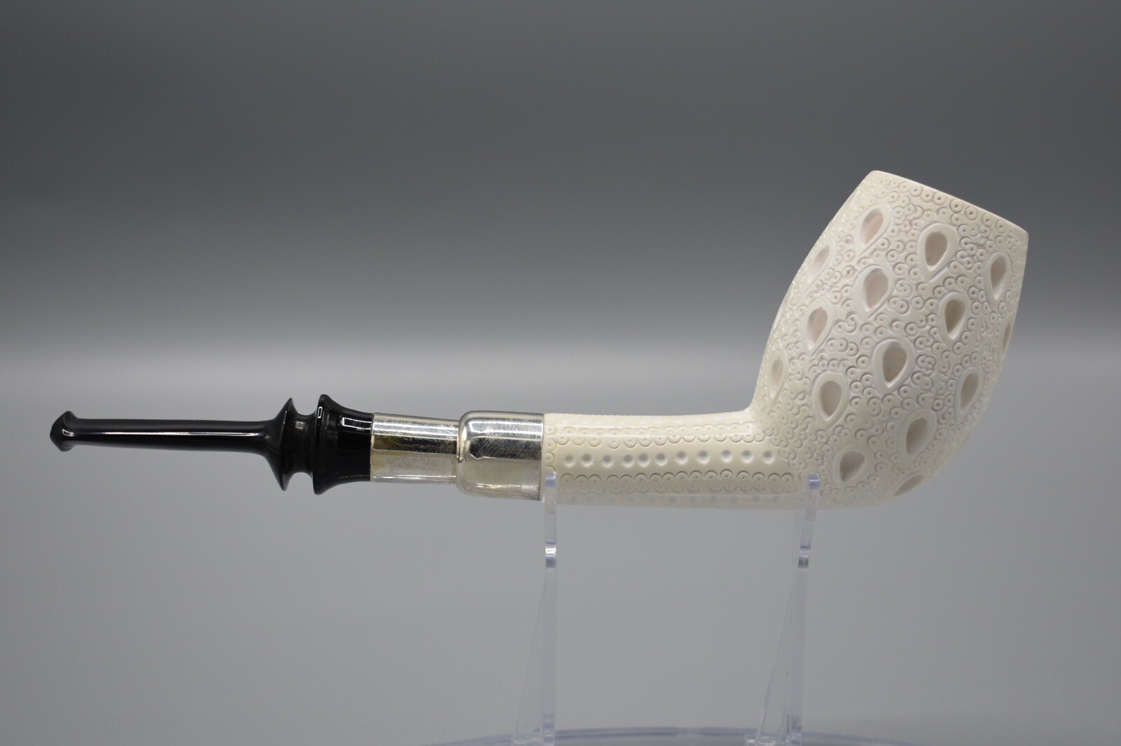 Silver Spigot Devil Anse PIPE-BLOCK MEERSCHAUM-NEW-HAND CARVED W Case#306
