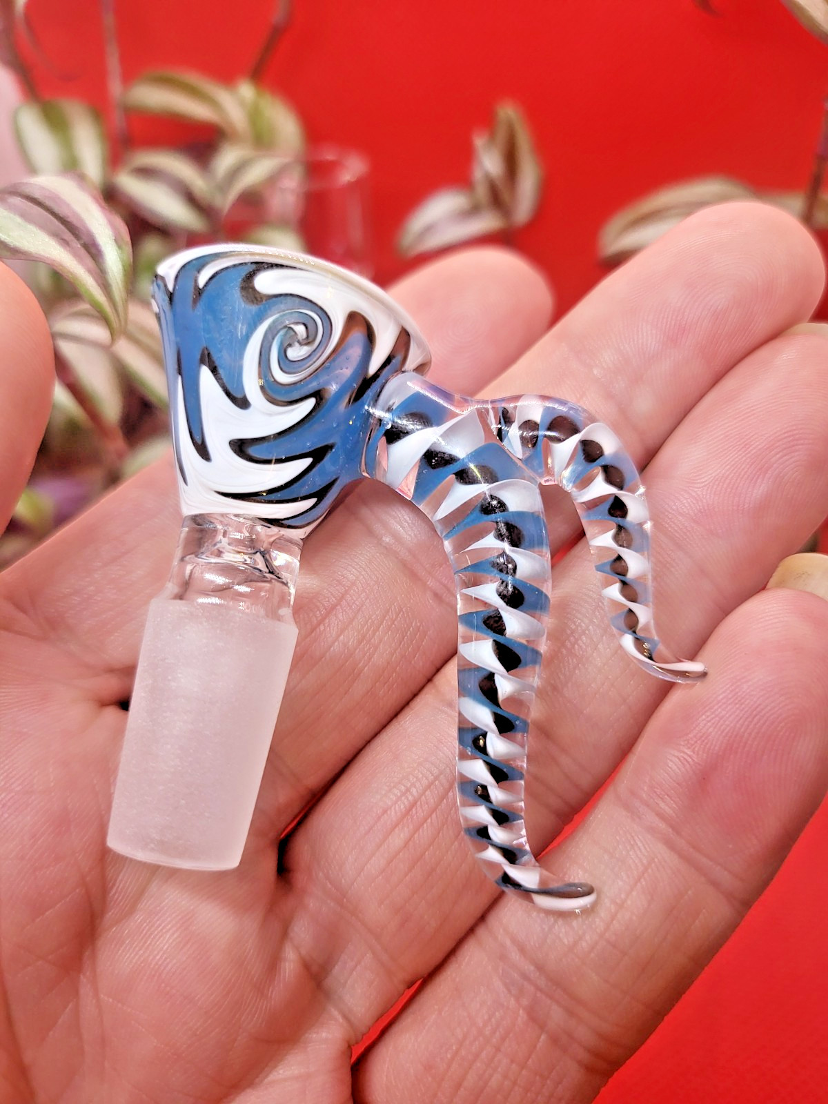 14mm Glass bong bowl thick HIGH-quality Deep Waters wig wag blue tobacco bowl.