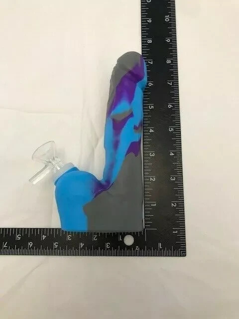 7″ Blue Purple and Grey Penis Silicone Water Pipe Bubbler Free Glass Bowl