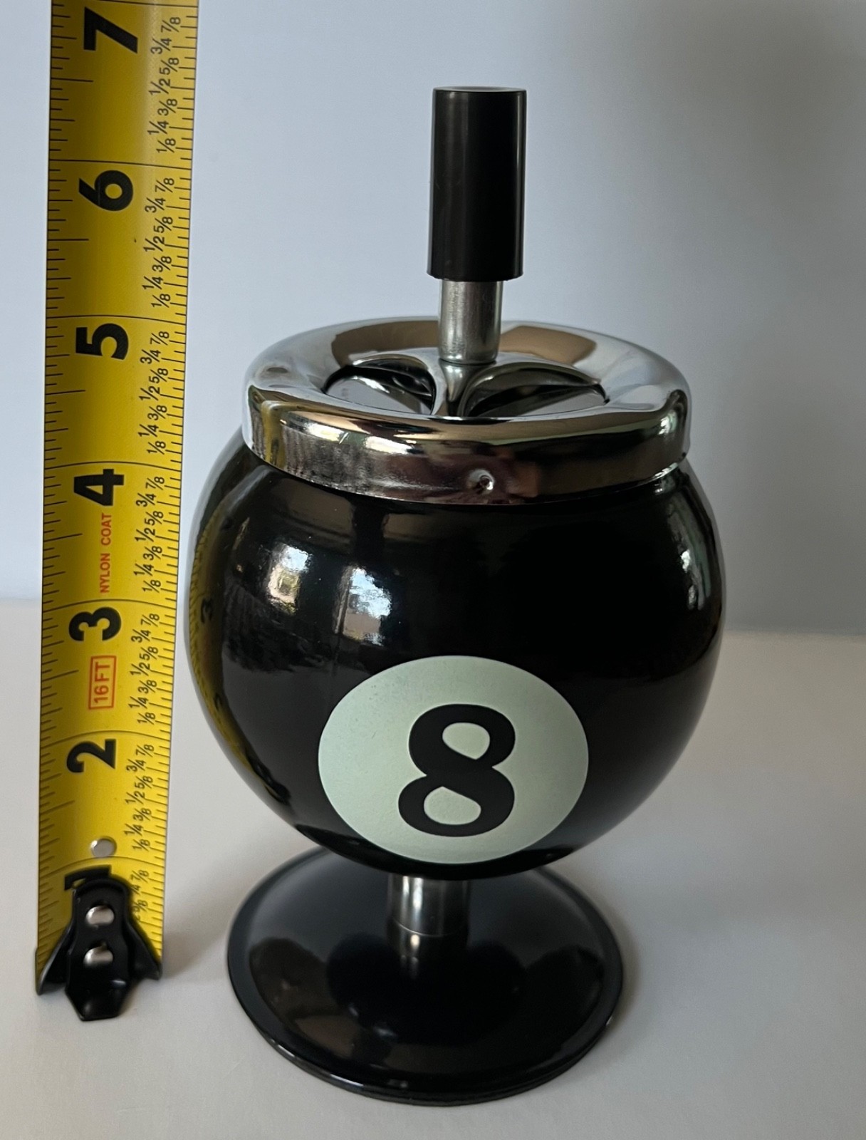 Retro 8 Ball Pool Mechanical Ashtray Chrome Black Roulette New Vtg MCM Billiards