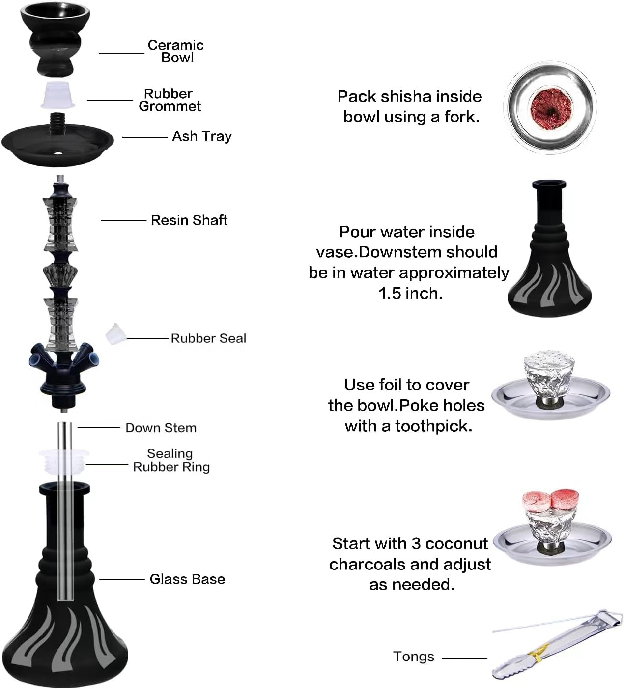 22″ Hookah Set with Everything,Premium Hookah Shisha Set,Up to 4 Persons Hookah
