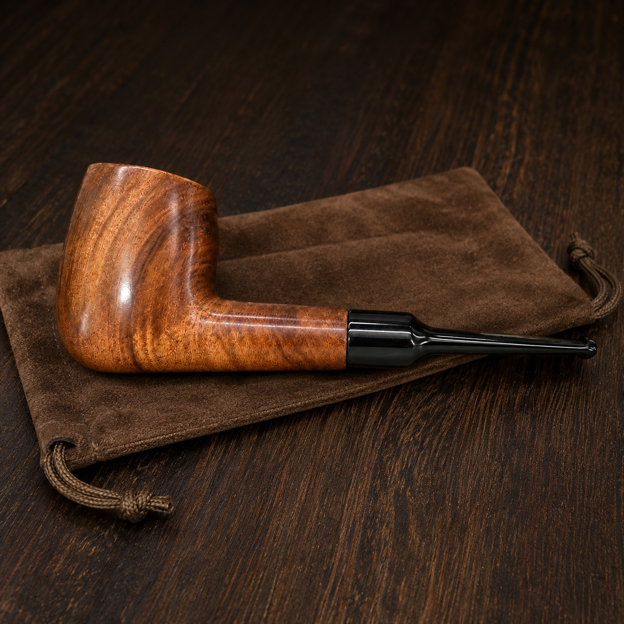 Classic Wooden Tobacco Smoking Pipe 9mm Filter Glossy Black Stem Natural Grain w
