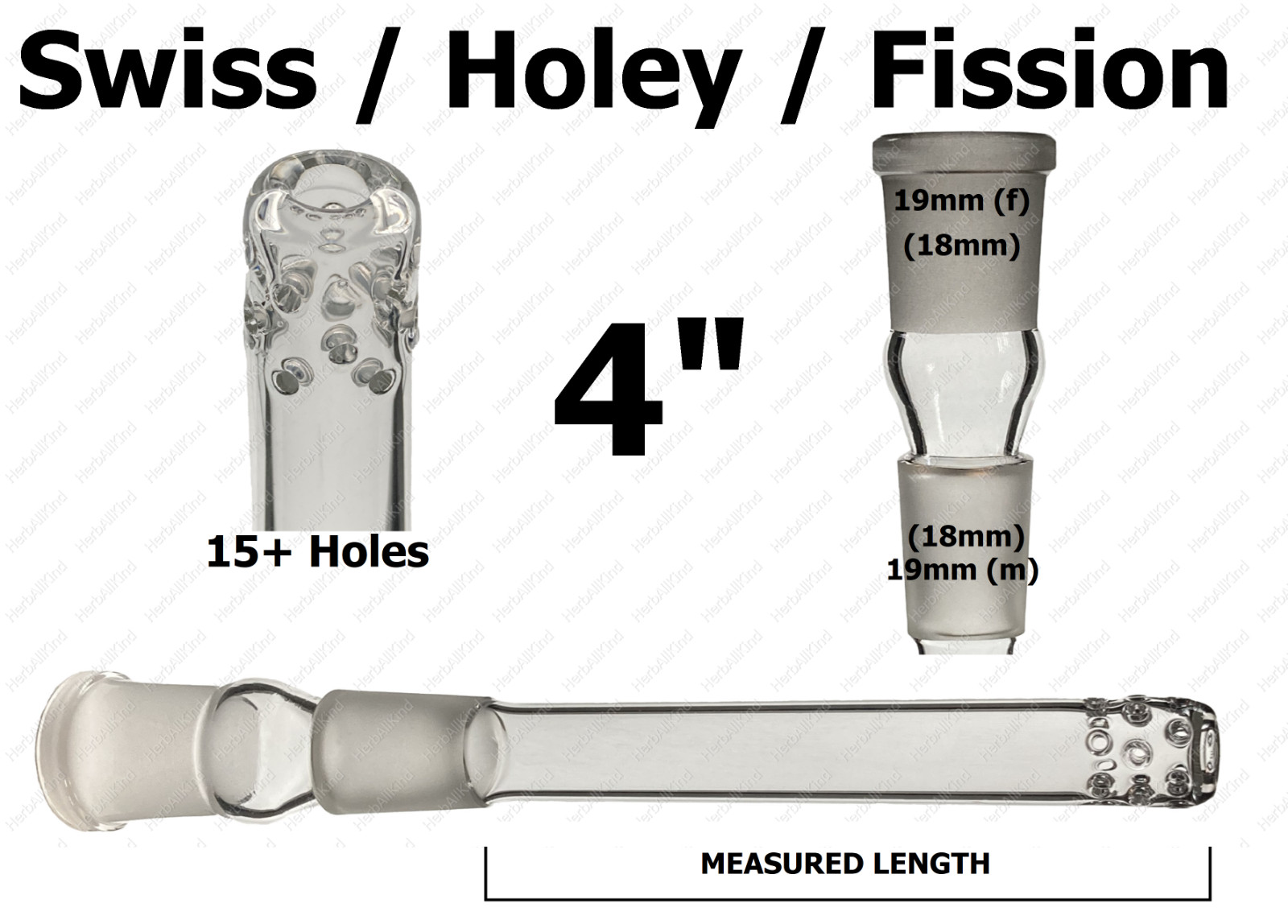 4″ 18mm MALE to 18mm FEMALE (19mm to 19mm) Holey Swiss Fission Glass Downstem