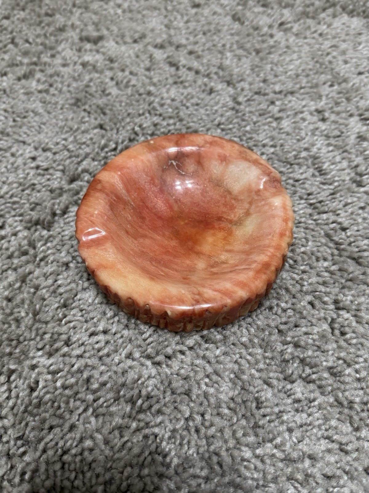 Italian JIM Tirrenia Alabaster Ashtray Small Vintage Hand Carved Orange 4in