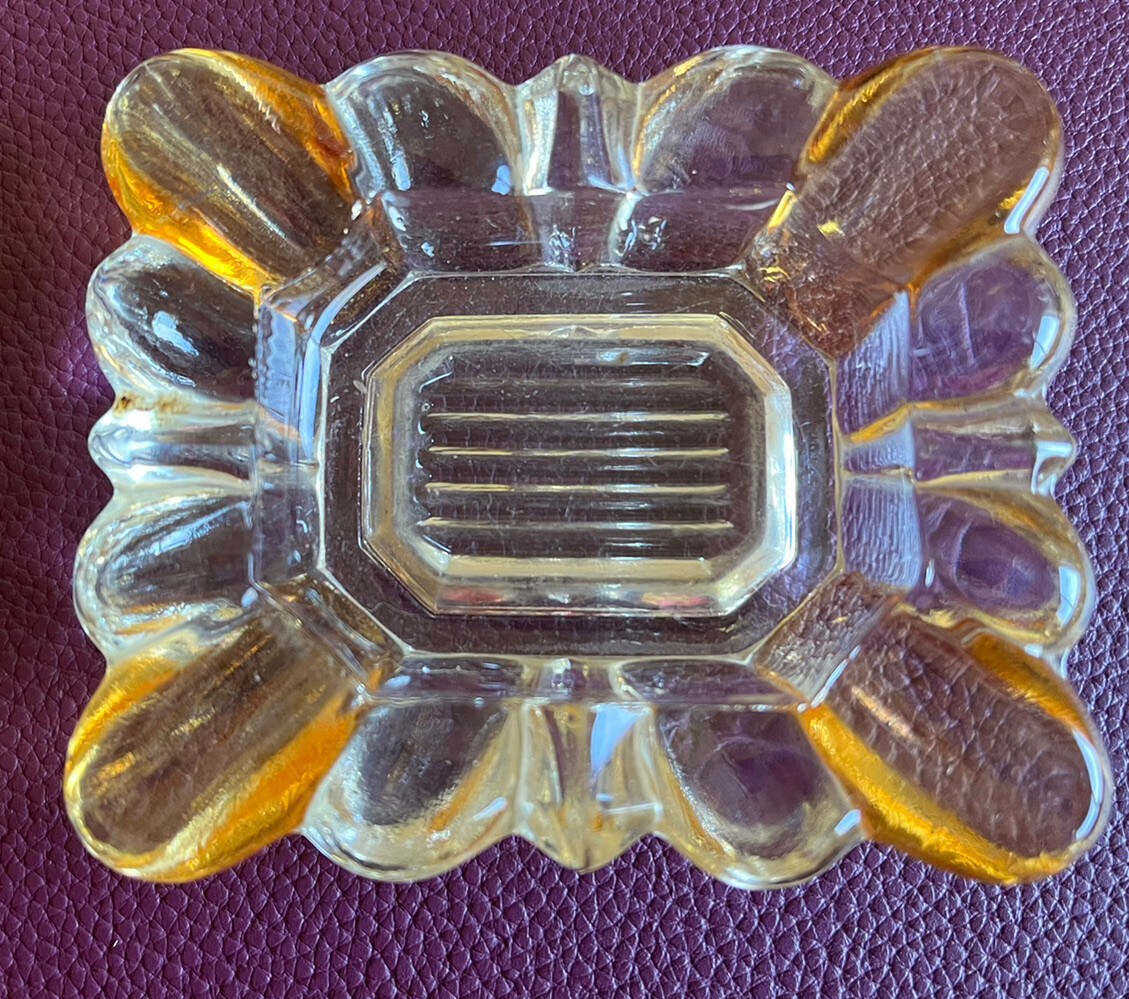 Vintage Mid Century Amber clear Glass Rectangular Shape Ash Tray 3 x 2 1/2