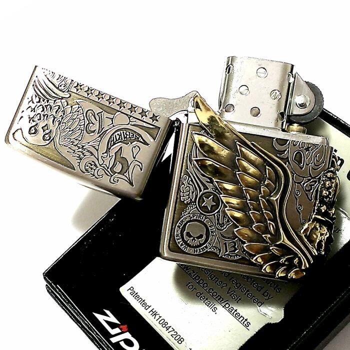 Zippo Lighter Fortune Head Lucky Owl Crown Skull 3 Sided Metal Gold Silver Brass