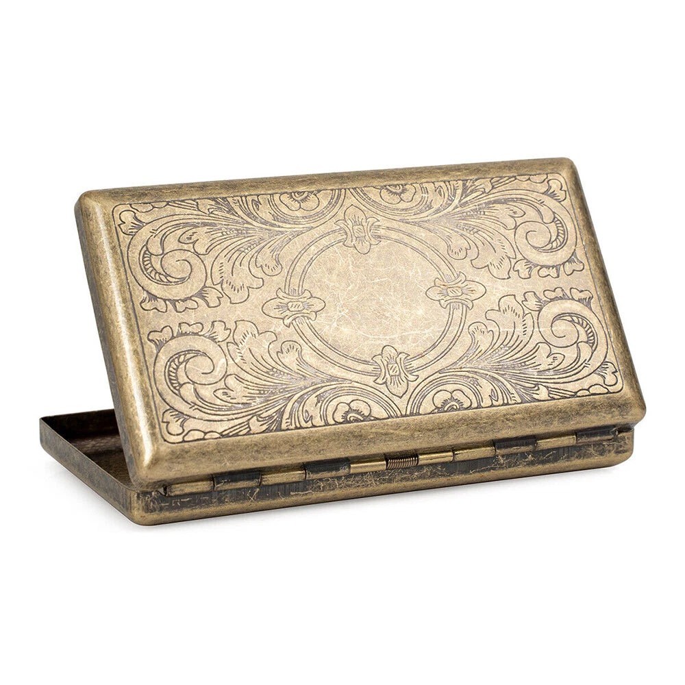 Retro Bronze Metal Cigarette Case Holder Box For King Size or 20’s Cigarettes US