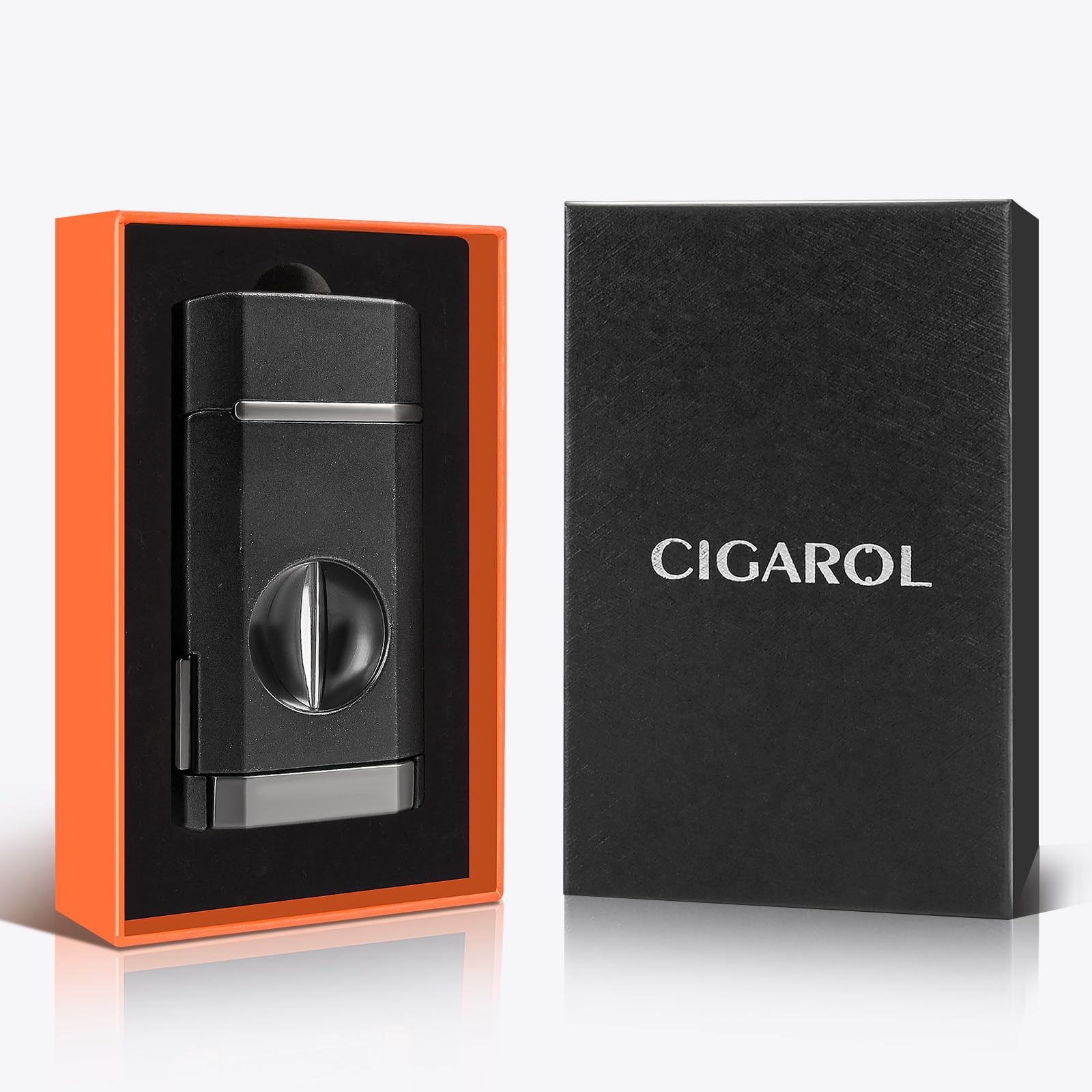 CIGAROL Refillable 3-in-1 Cigar Torch Lighter – Blue Jet Flame with Black