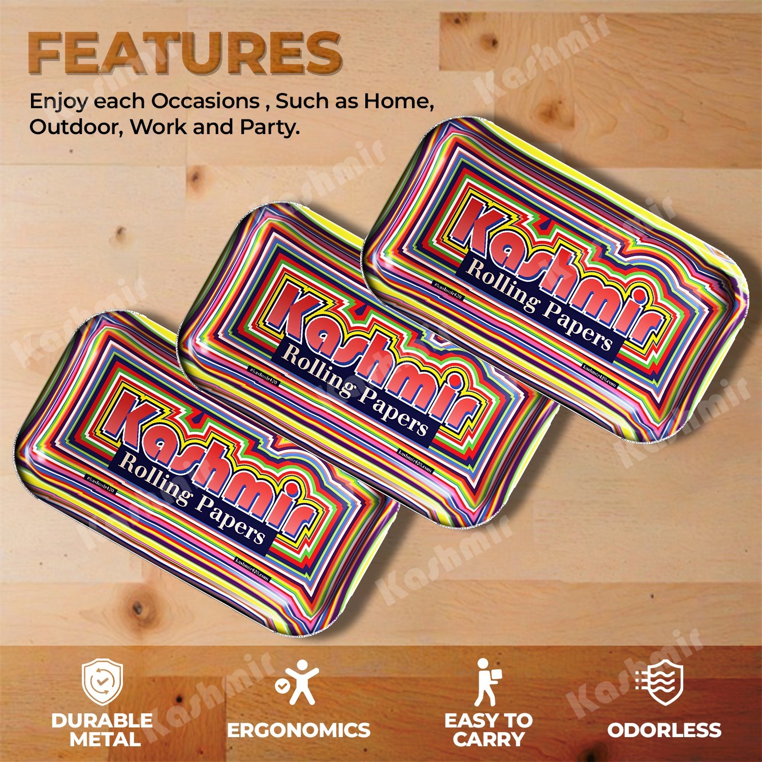 Kashmir Premium Metal Rolling Tray Set of 3 Small 10.5 x 6.25