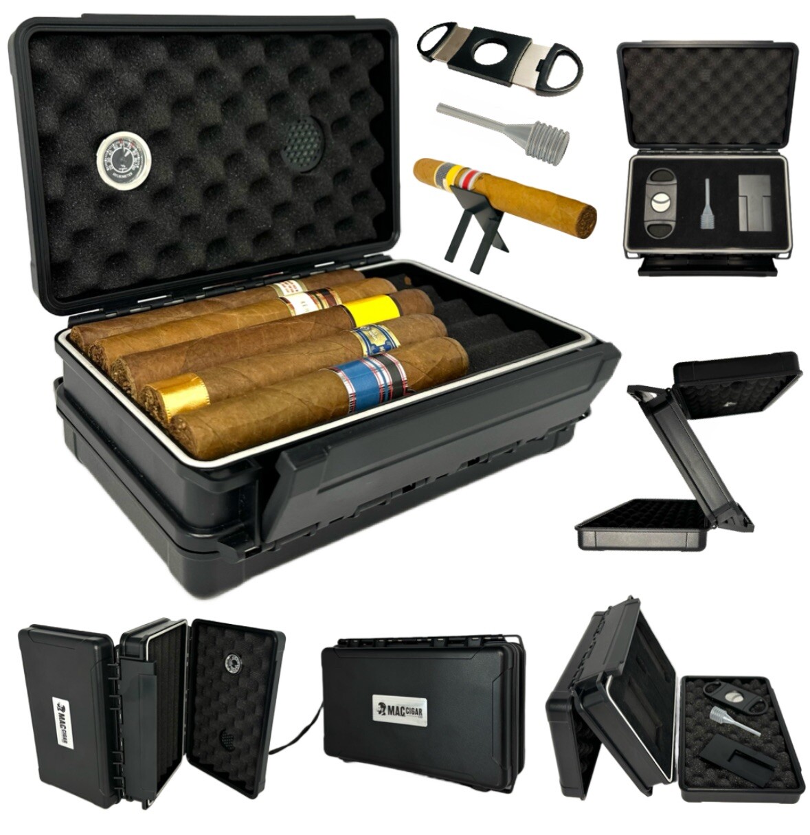Cigar Case Double Sided Travel Humidor Cigar Hygrometer Waterproof 5 / 10 Cigars