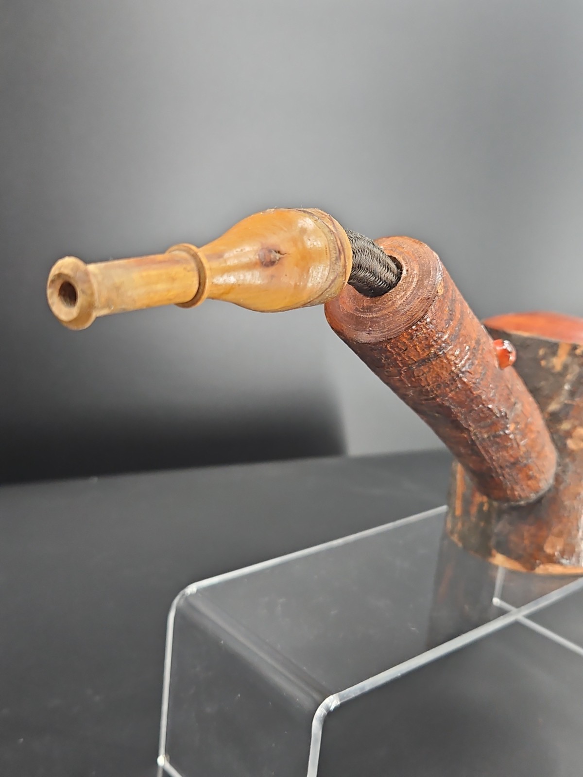 Large Sized Vintage Cherry Wooden Pipe Estate Sale Unique Man Cave Collectable