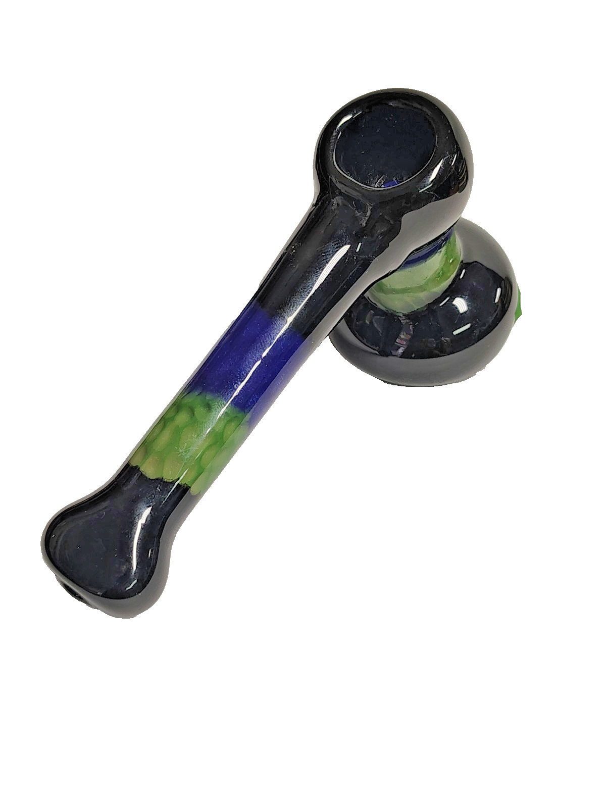 Black Glass Pipe with Green and Blue Rings