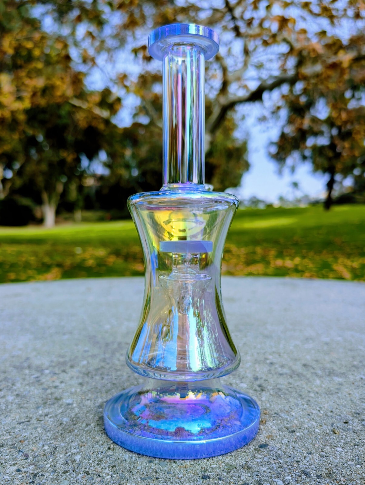 10″ Blue Rainbow Hourglass Perc Tobacco Smoking Water Pipe Hookah Bubbler Bong