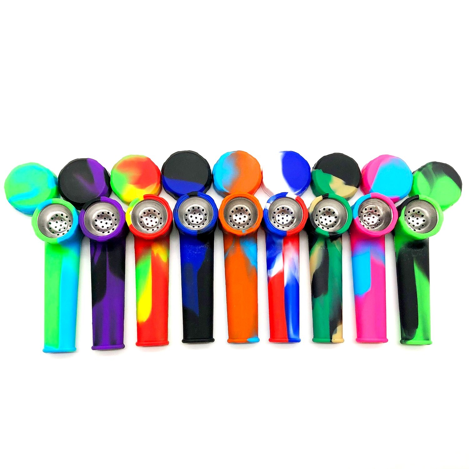 5PCS 3.4” Mini Silicone Smoking Hand Pipe with Metal Bowl & Cap Lid Pocket Pipe