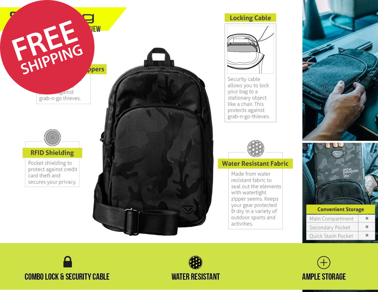Waterproof Rugged Travel Case Electronic Secure Lockable Portable Sling Bag