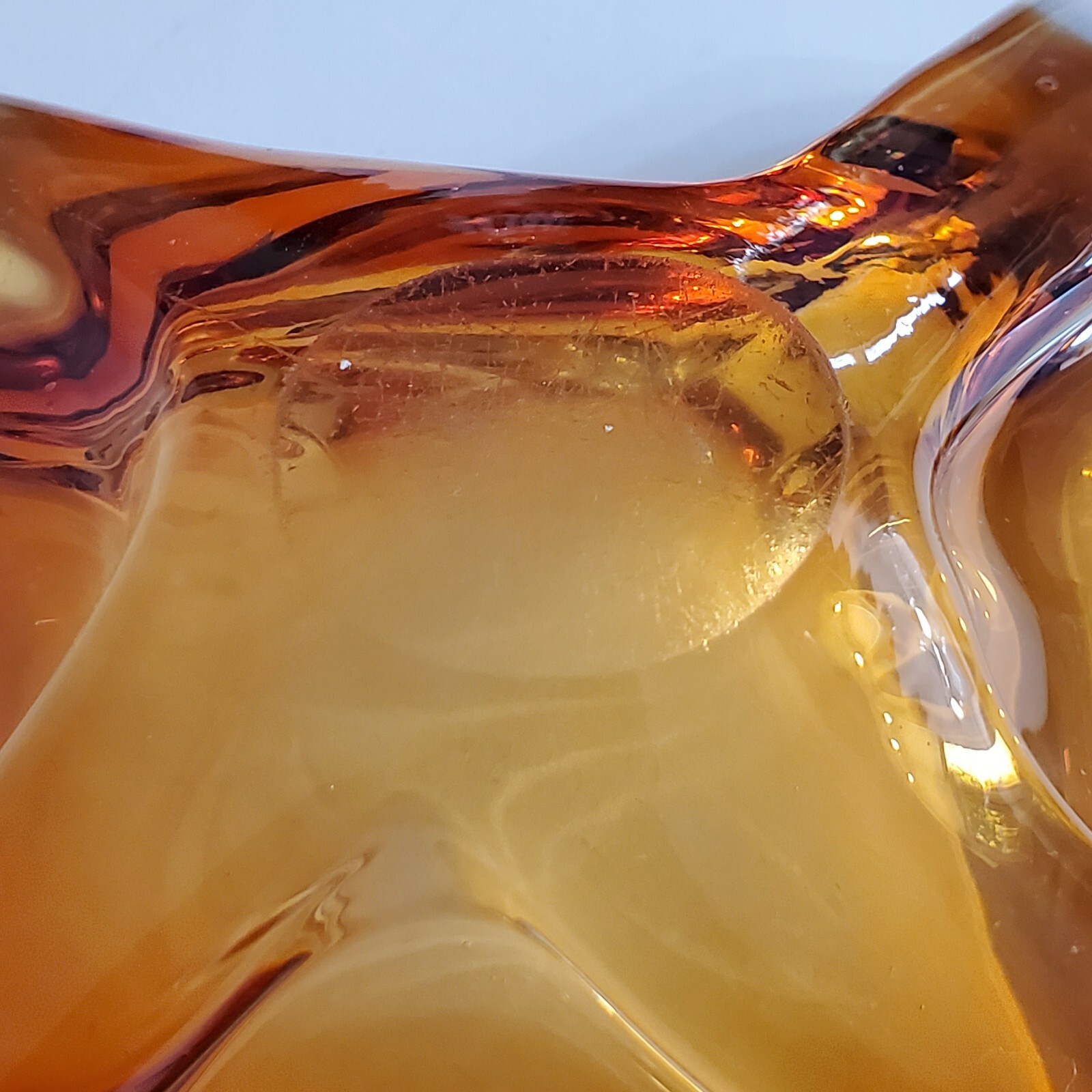 Golden Amber Glass Ashtray – Amber Art Glass Chalet Style Ashtray Bowl Unmarked